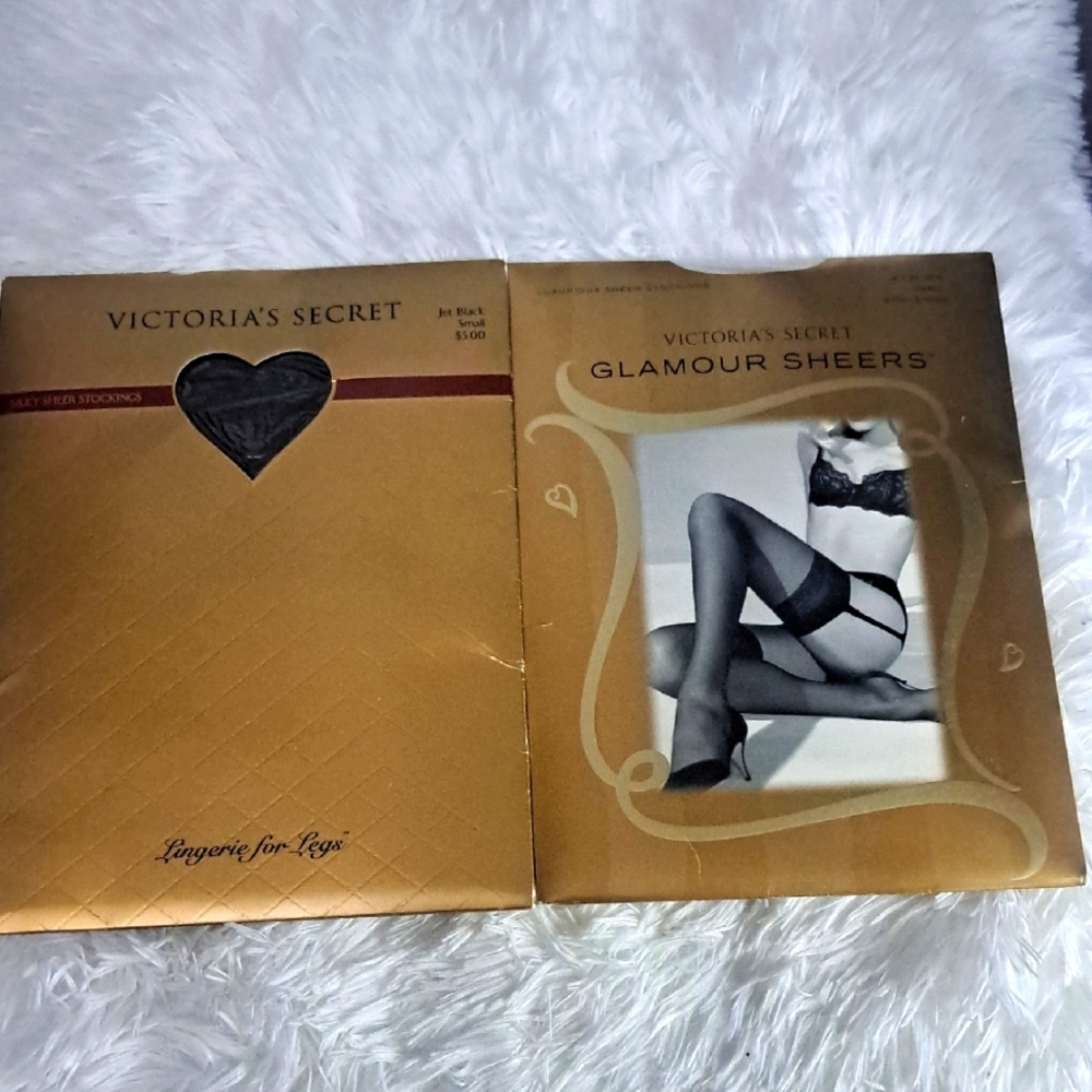 Vintage Victoria's Secret 90's Black Glamour Sheers Lingerie Silky Stockings Set